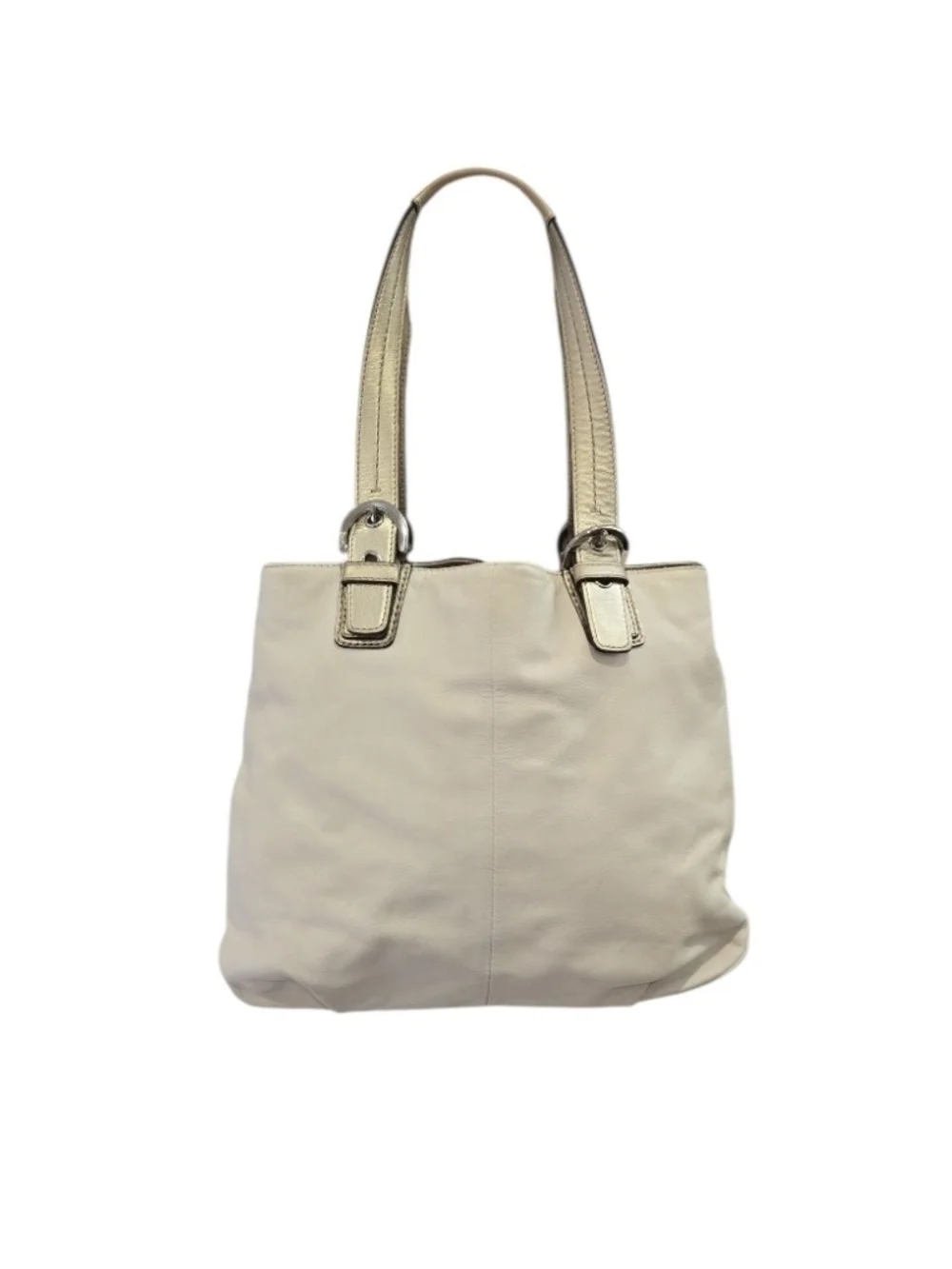 Coach Cream Leather Shoulder Tote with Metallic Gold Handles